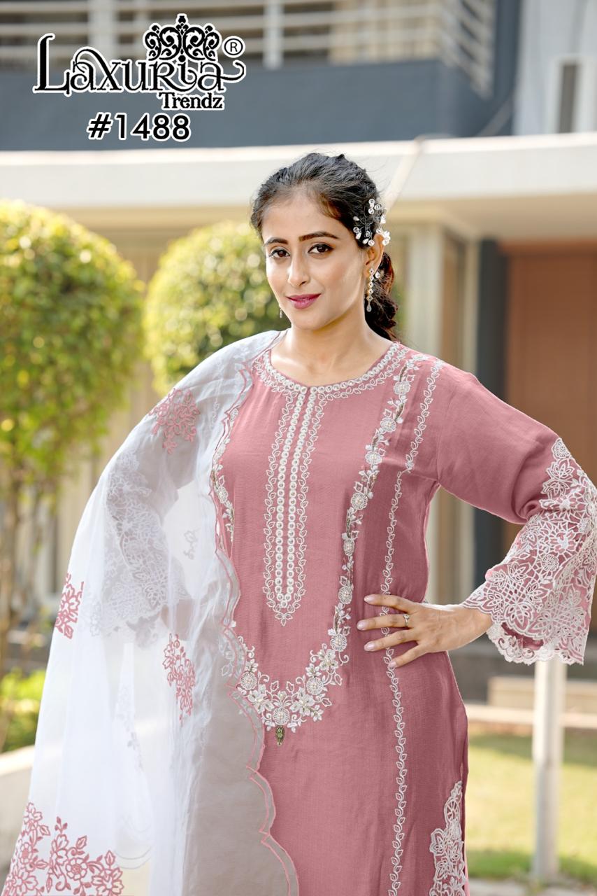 1488 Laxuria Trendz Slub Pakistani Readymade Suits Exporter