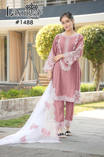 1488 Laxuria Trendz Slub Pakistani Readymade Suits Exporter
