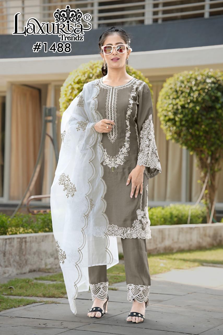 1488 Laxuria Trendz Slub Pakistani Readymade Suits Exporter