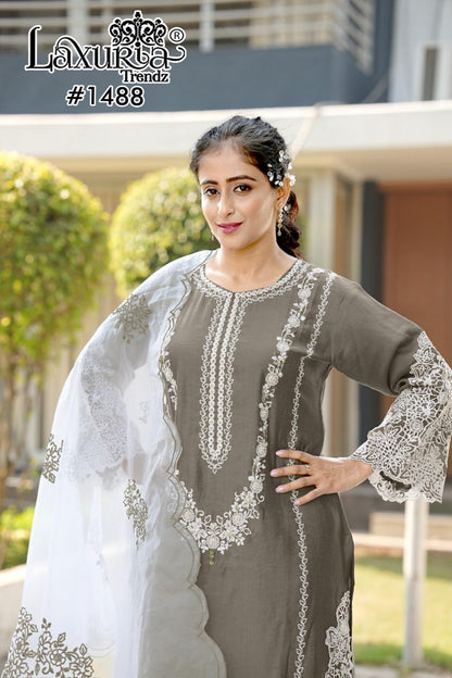 1488 Laxuria Trendz Slub Pakistani Readymade Suits Exporter