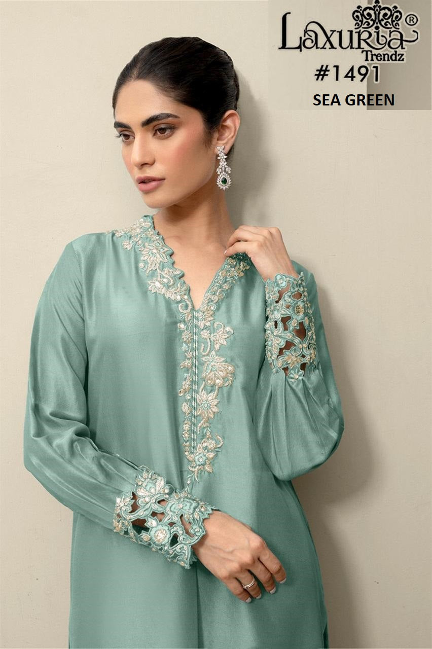 1491 Laxuria Trendz Satin Pakistani Readymade Suits Supplier India