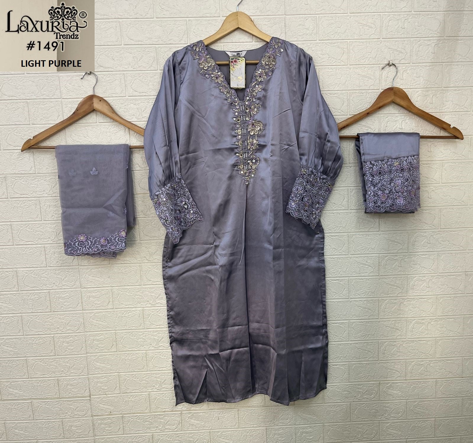 1491 Laxuria Trendz Satin Pakistani Readymade Suits Supplier India