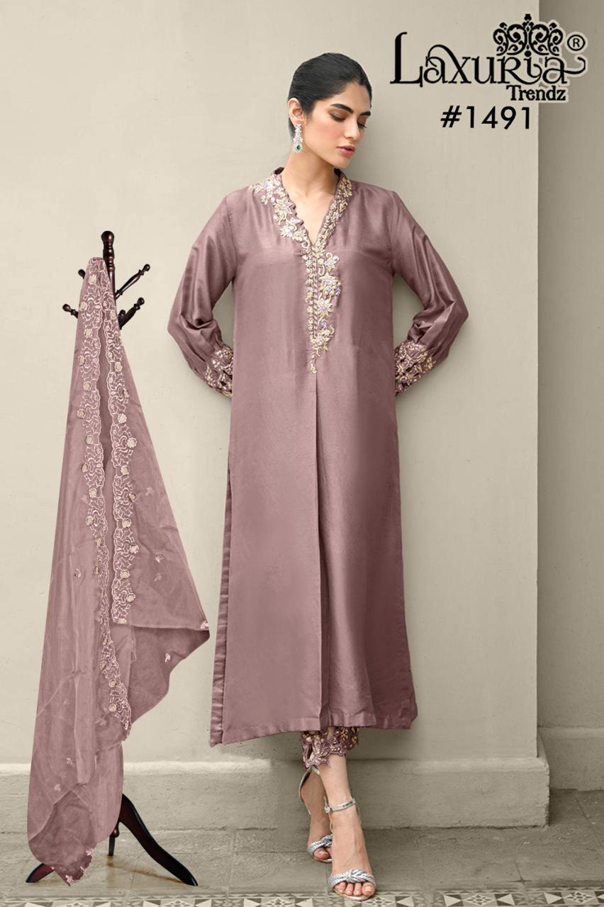 1491 New Colour Laxuria Trendz Satin Pakistani Readymade Suits Wholesale Rate