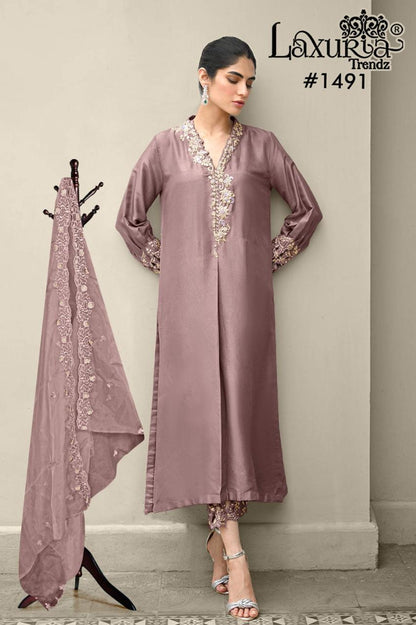 1491 New Colour Laxuria Trendz Satin Pakistani Readymade Suits Wholesale Rate