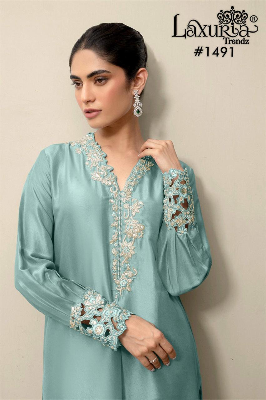 1491 New Colour Laxuria Trendz Satin Pakistani Readymade Suits Wholesale Rate