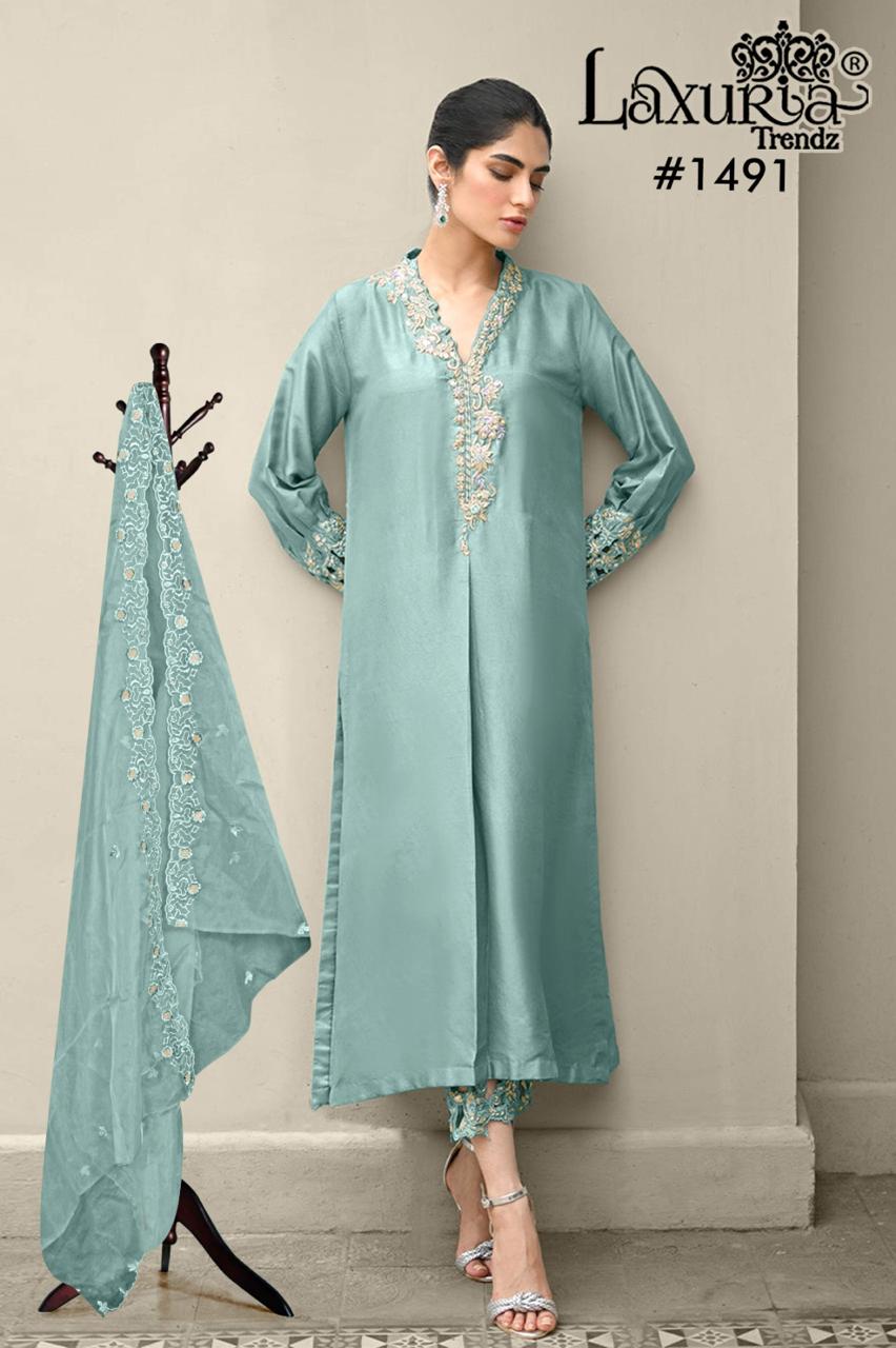 1491 New Colour Laxuria Trendz Satin Pakistani Readymade Suits Wholesale Rate