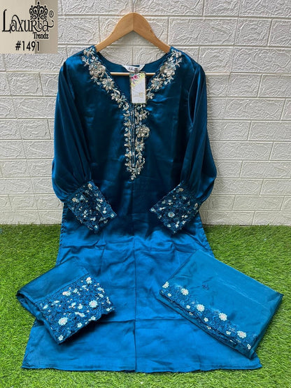 1491 New Colour Laxuria Trendz Satin Pakistani Readymade Suits Wholesale Rate