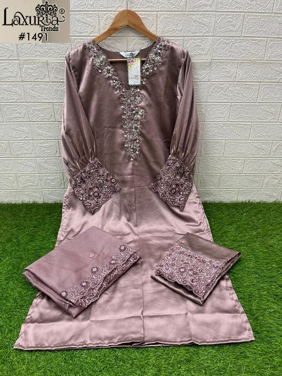 1491 New Colour Laxuria Trendz Satin Pakistani Readymade Suits Wholesale Rate