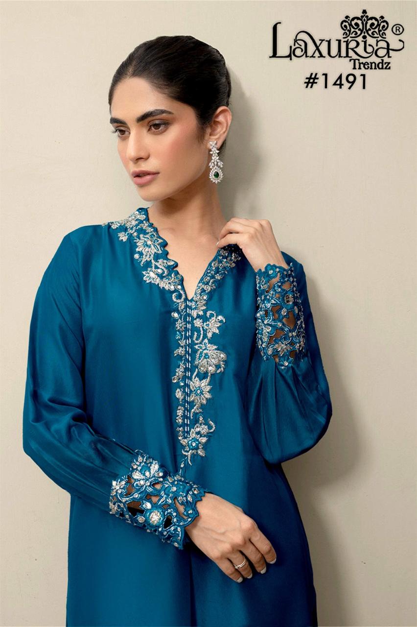 1491 New Colour Laxuria Trendz Satin Pakistani Readymade Suits Wholesale Rate