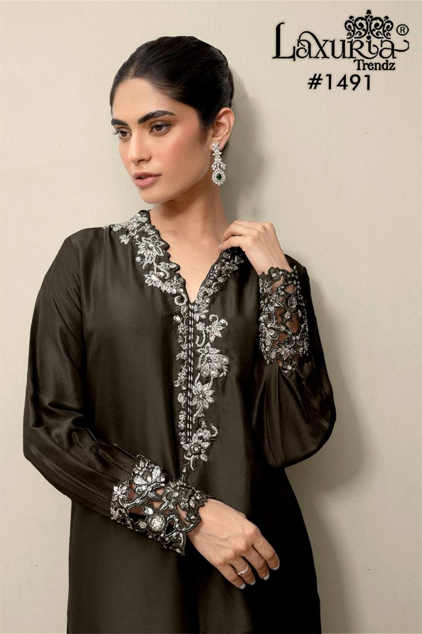 1491 New Colour Laxuria Trendz Satin Pakistani Readymade Suits Wholesale Rate