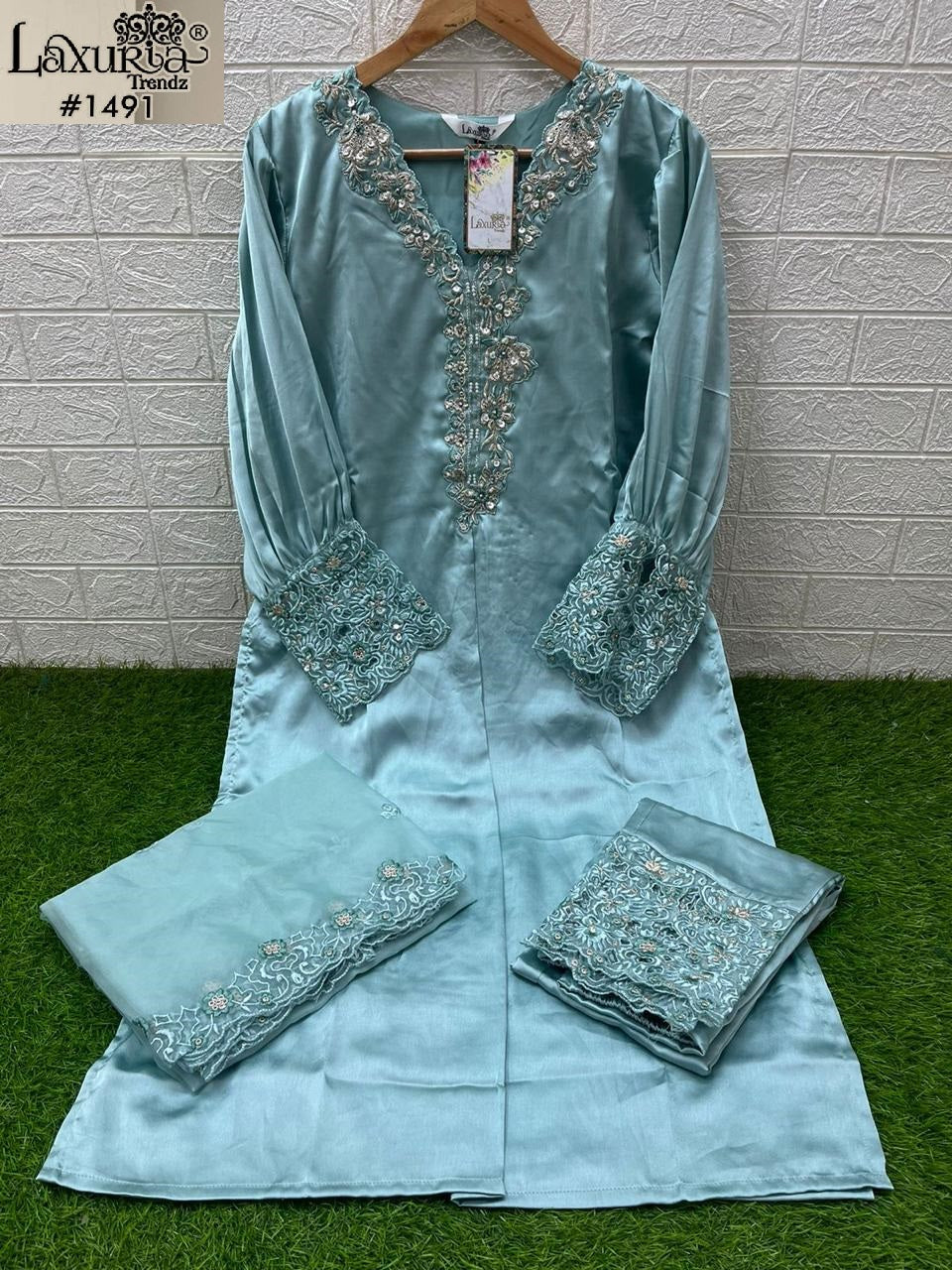 1491 New Colour Laxuria Trendz Satin Pakistani Readymade Suits Wholesale Rate