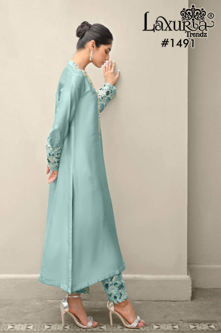 1491 New Colour Laxuria Trendz Satin Pakistani Readymade Suits Wholesale Rate
