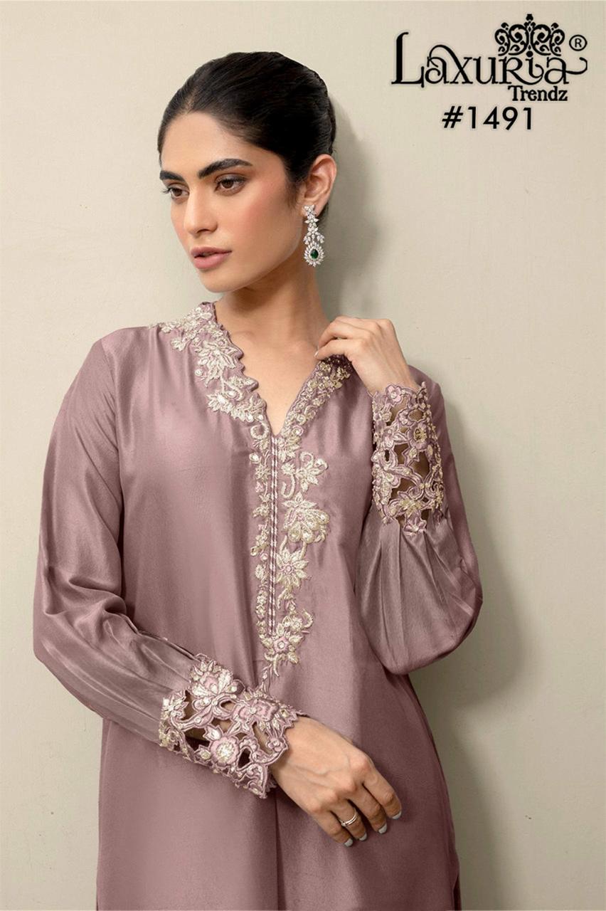 1491 New Colour Laxuria Trendz Satin Pakistani Readymade Suits Wholesale Rate