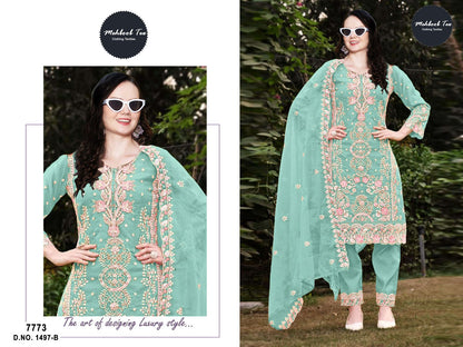 1497Abcd Mehboob Tex Organza Pakistani Salwar Suits Wholesale Price