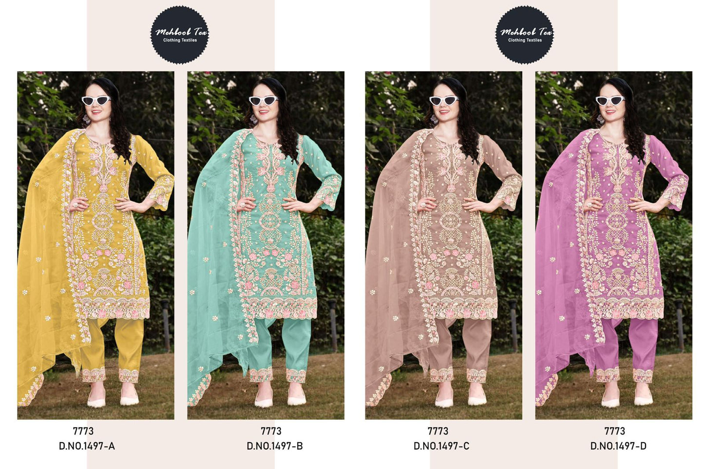 1497Abcd Mehboob Tex Organza Pakistani Salwar Suits Wholesale Price