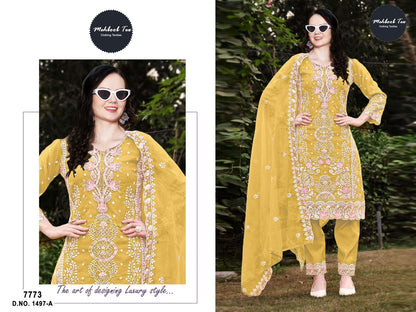 1497Abcd Mehboob Tex Organza Pakistani Salwar Suits Wholesale Price