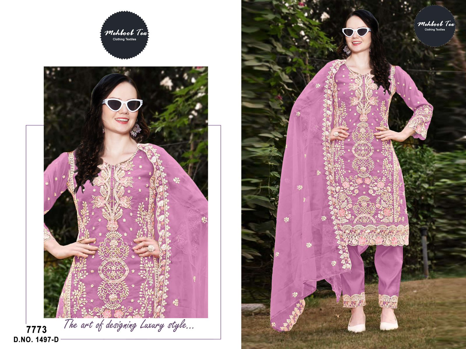 1497Abcd Mehboob Tex Organza Pakistani Salwar Suits Wholesale Price