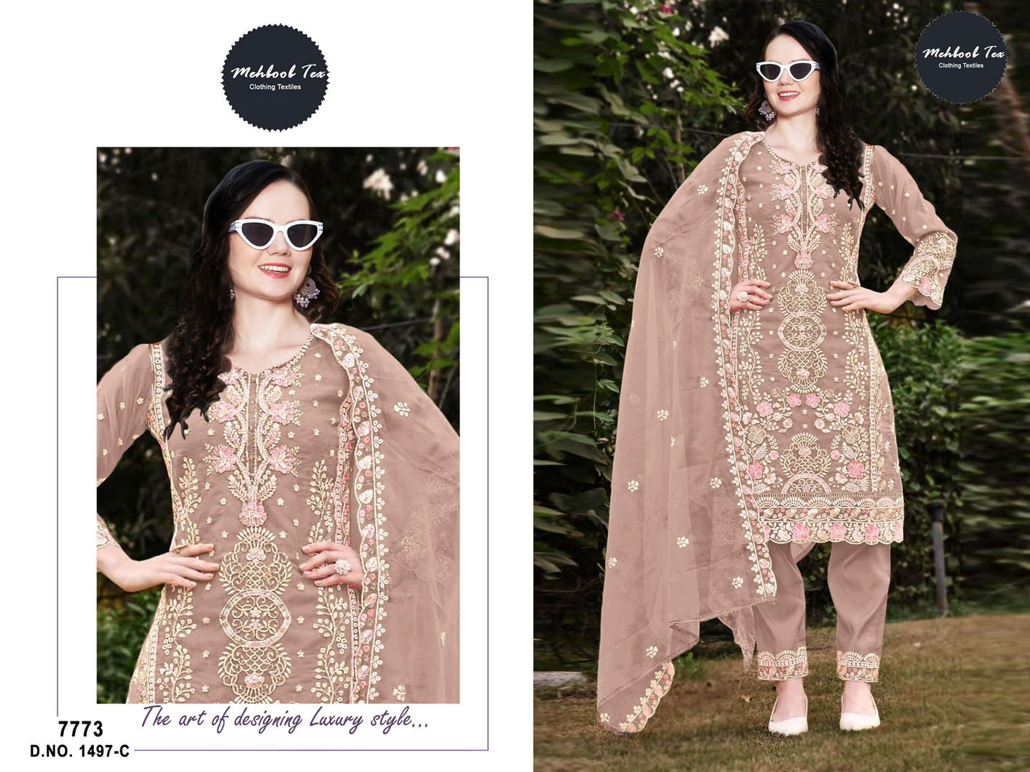 1497Abcd Mehboob Tex Organza Pakistani Salwar Suits Wholesale Price