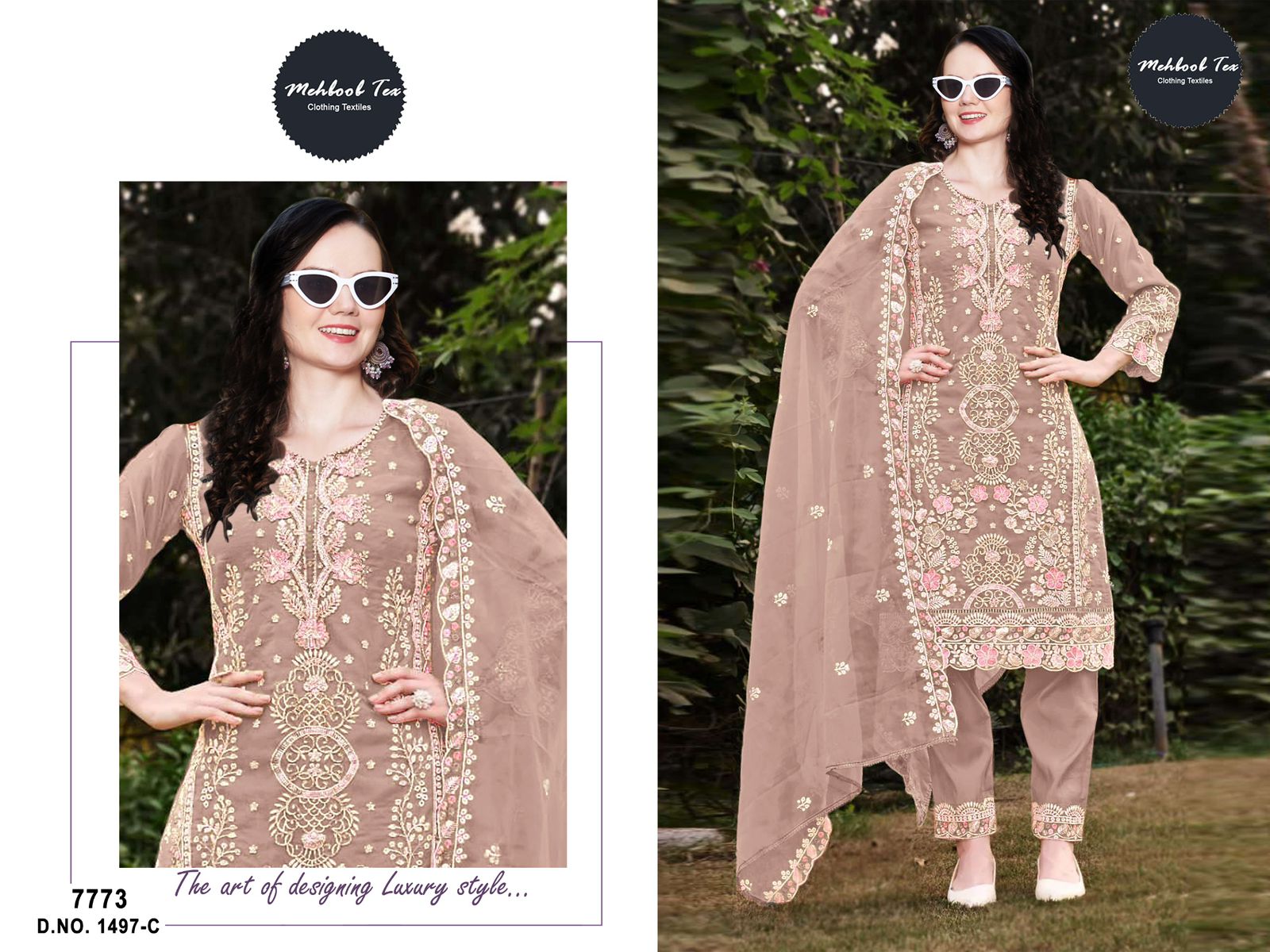 1497Abcd Mehboob Tex Organza Pakistani Salwar Suits Wholesale Price