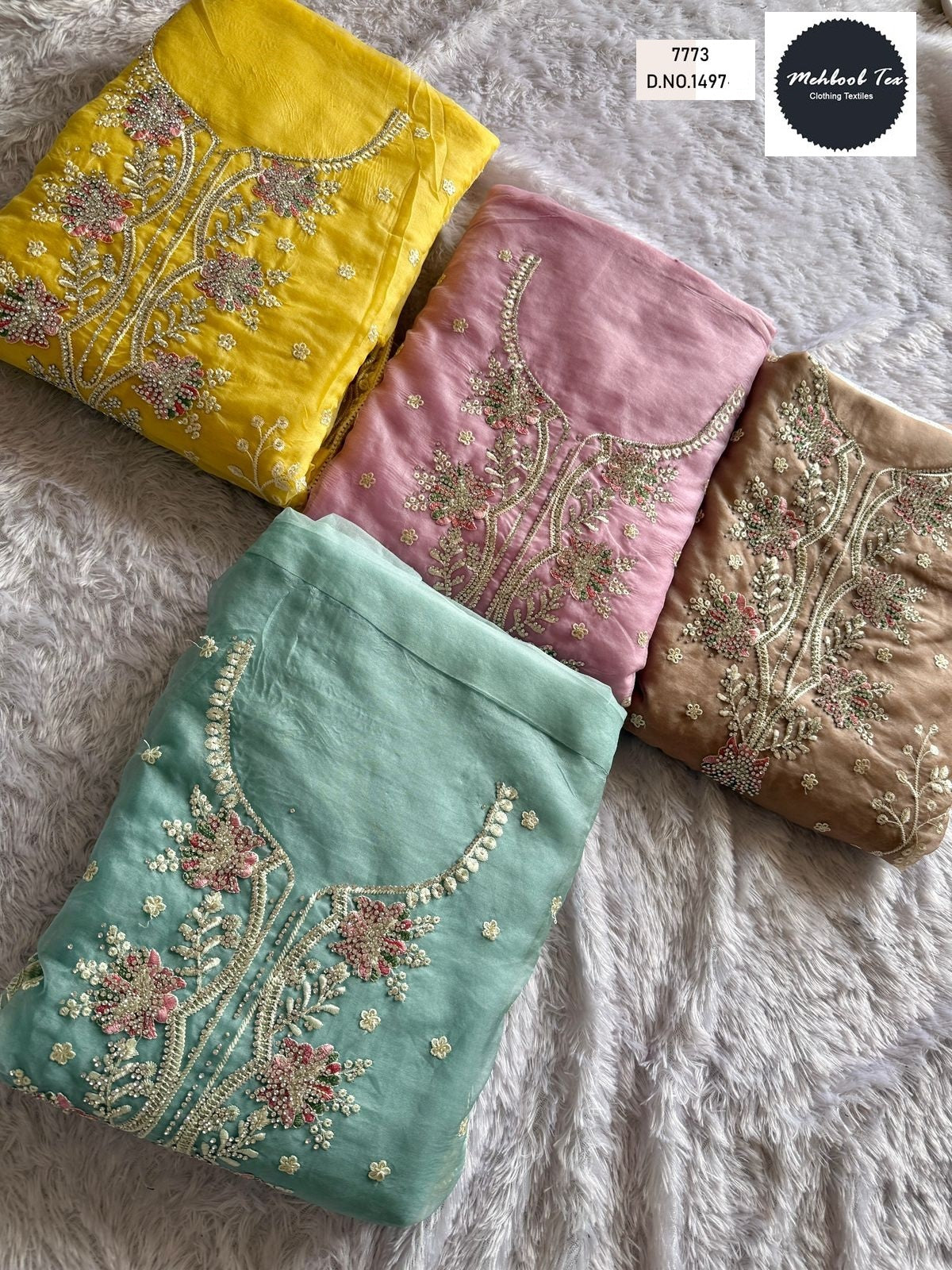 1497Abcd Mehboob Tex Organza Pakistani Salwar Suits Wholesale Price