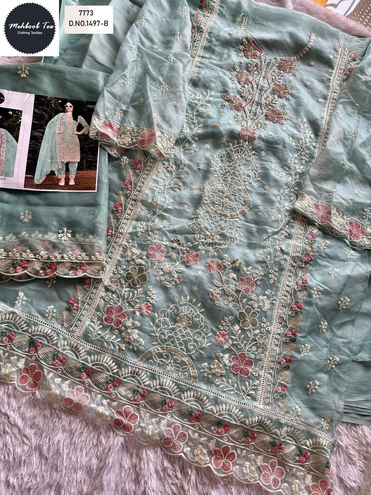 1497Abcd Mehboob Tex Organza Pakistani Salwar Suits Wholesale Price