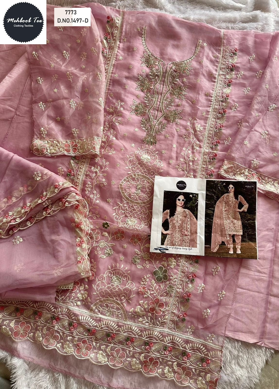 1497Abcd Mehboob Tex Organza Pakistani Salwar Suits Wholesale Price