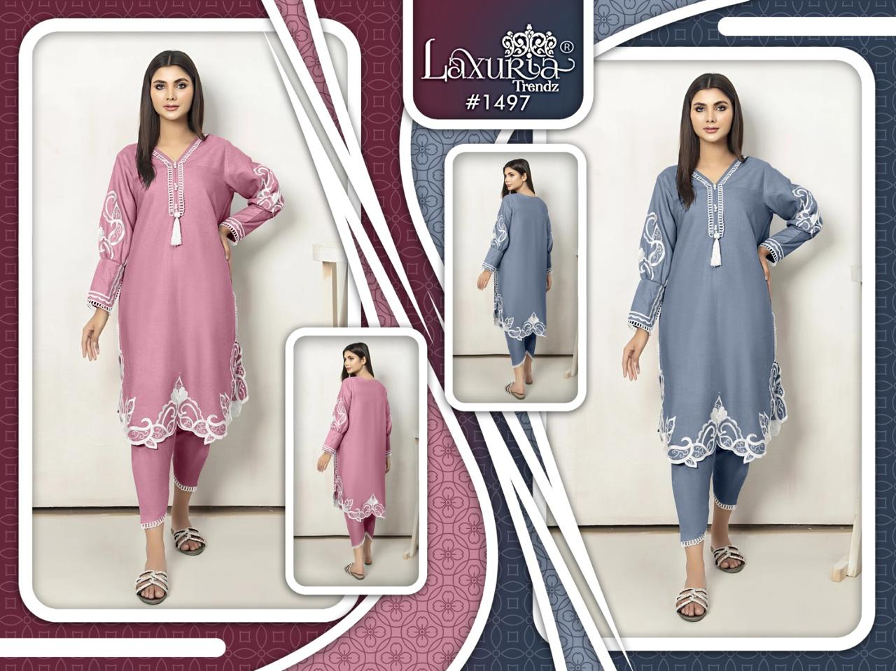 1497 Laxuria Trendz Jam Satin Pakistani Readymade Suits Wholesaler
