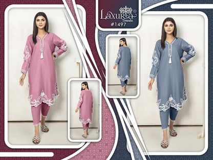 1497 Laxuria Trendz Jam Satin Pakistani Readymade Suits Wholesaler
