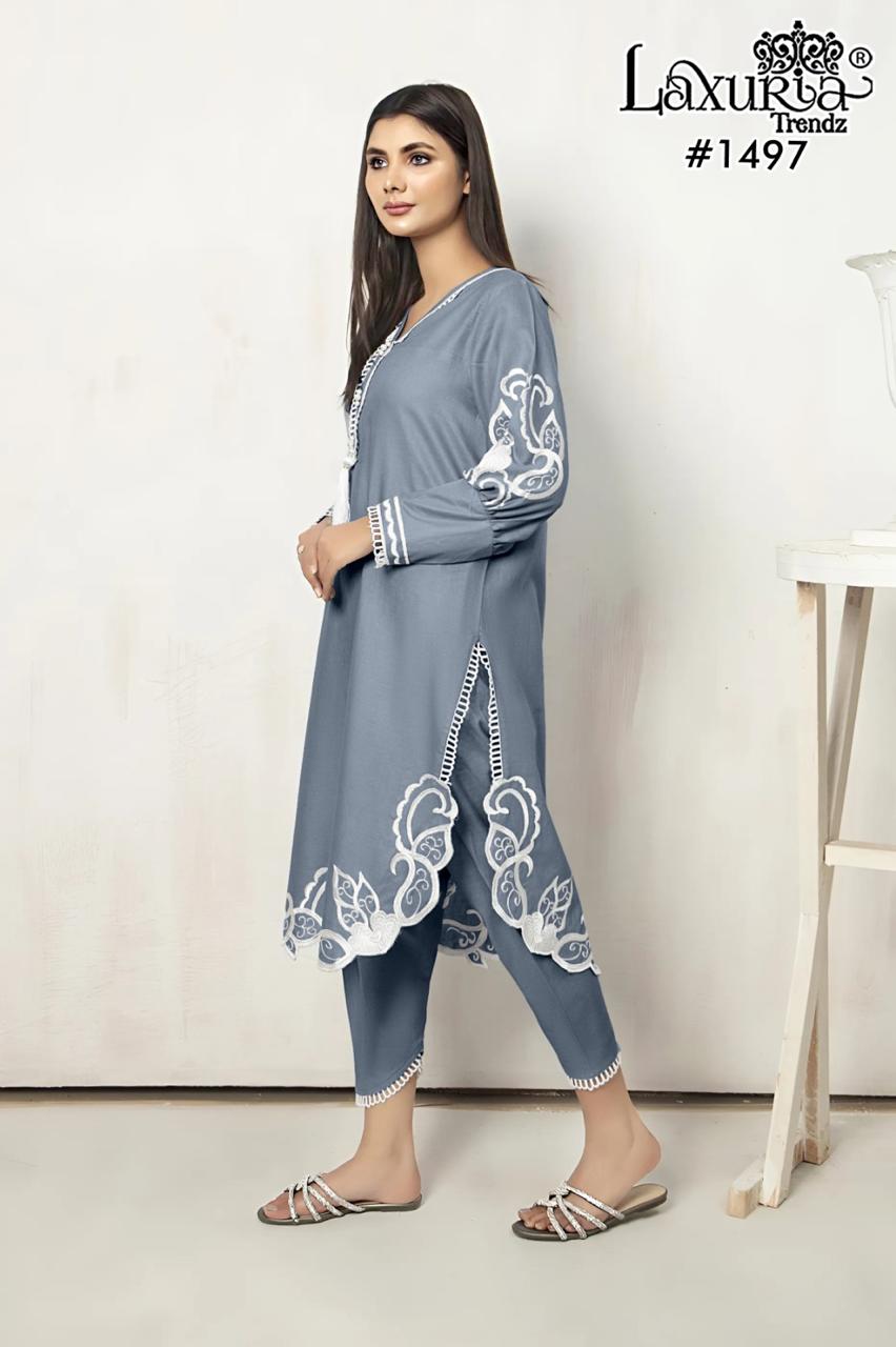 1497 Laxuria Trendz Jam Satin Pakistani Readymade Suits Wholesaler