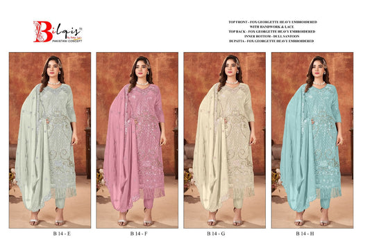 14 Efgh Bilqis Fox Georgette Pakistani Salwar Suits Wholesale Price