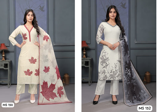 150-152 Ladyv Pure Cotton Readymade Pant Style Suits Manufacturer