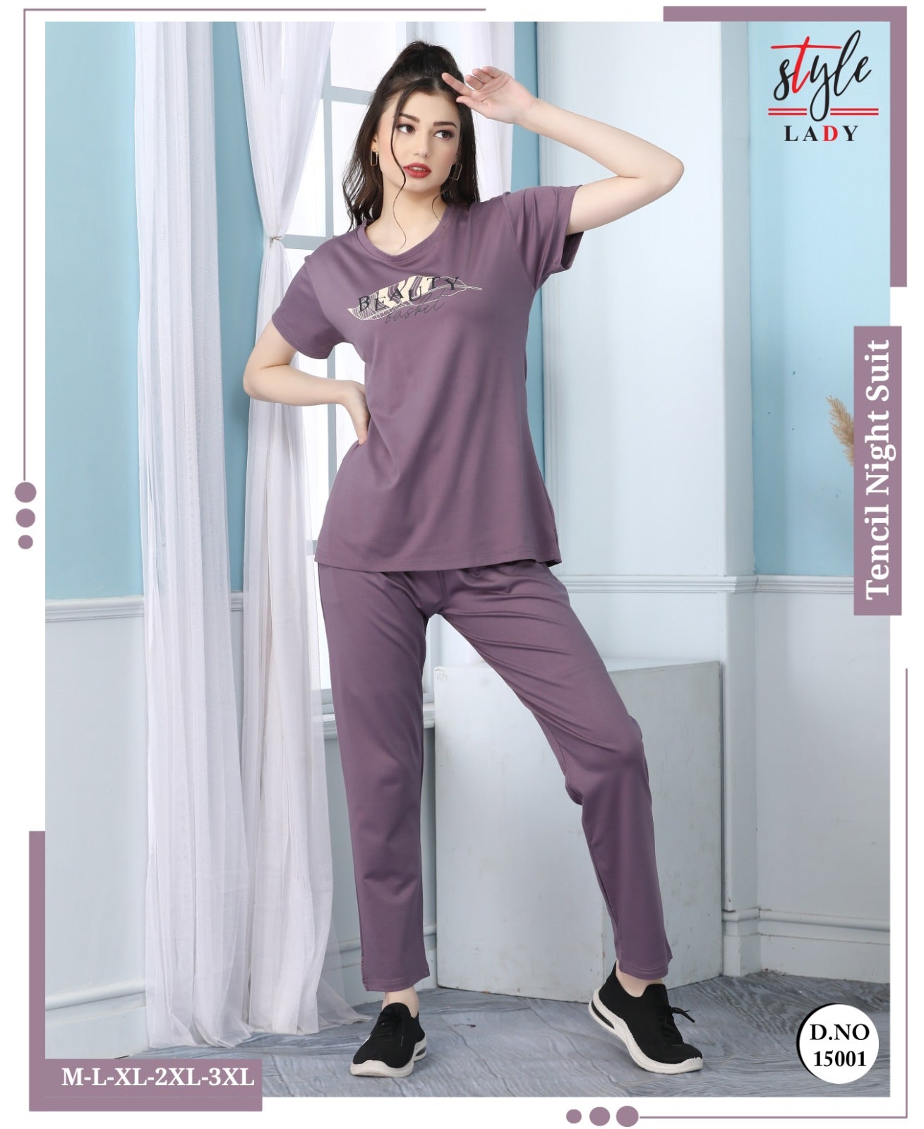 15001-1607 Ladys Tencil Pyjama Night Suits Exporter