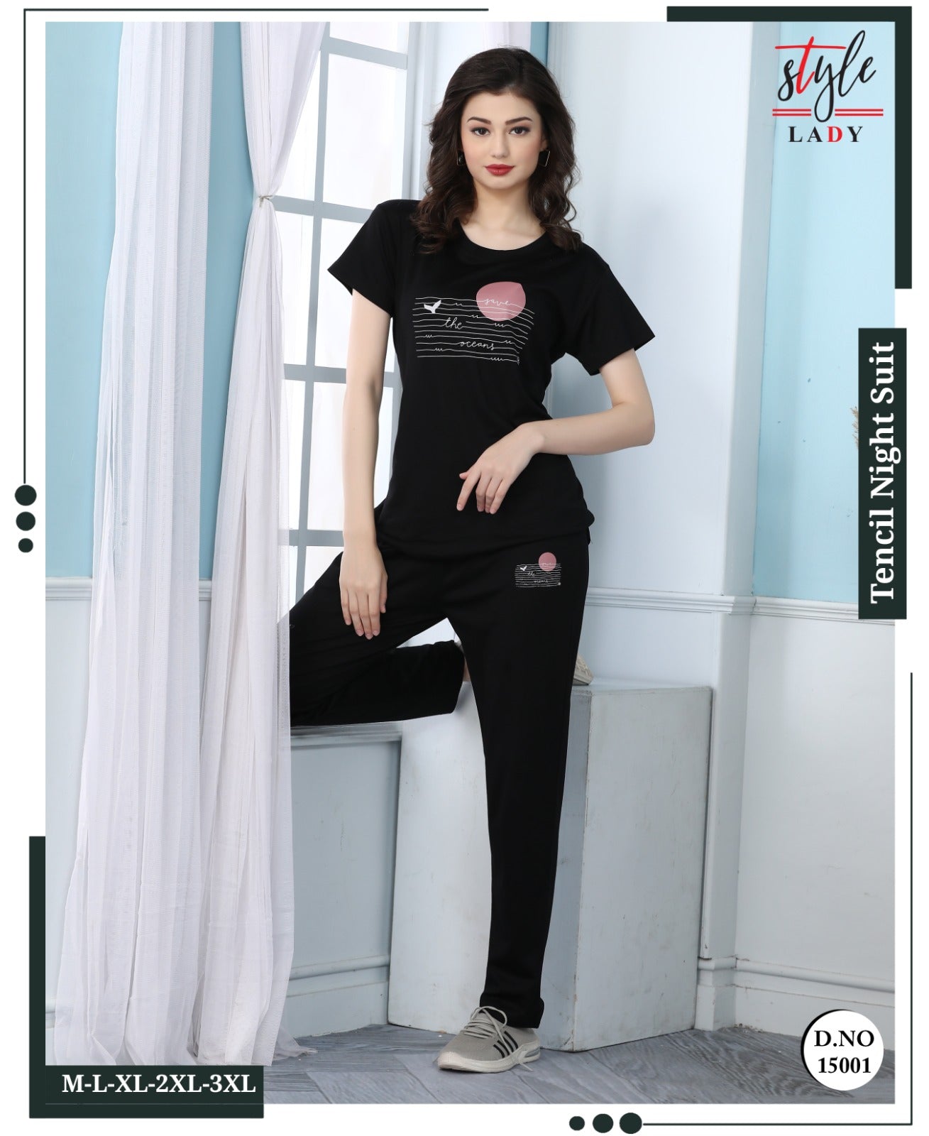 15001-1607 Ladys Tencil Pyjama Night Suits Exporter