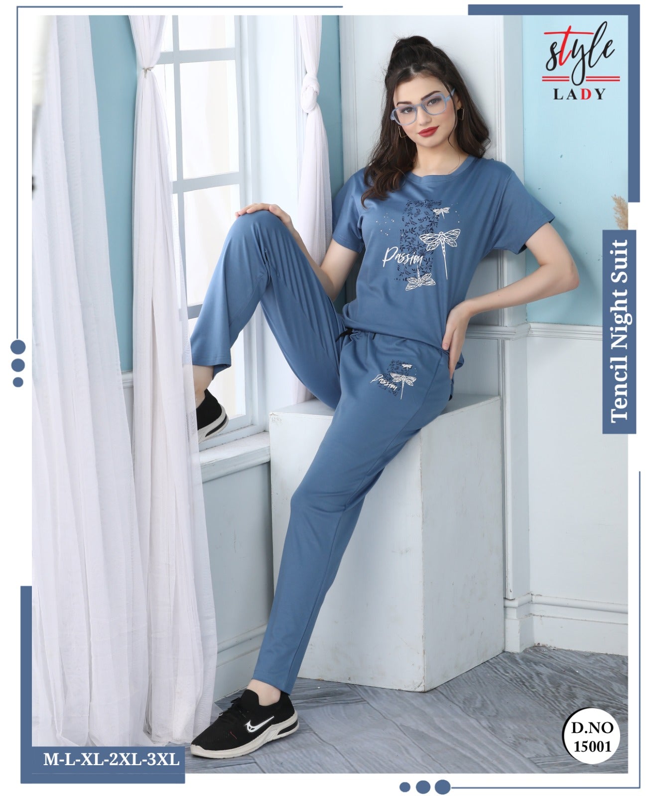 15001-1607 Ladys Tencil Pyjama Night Suits Exporter