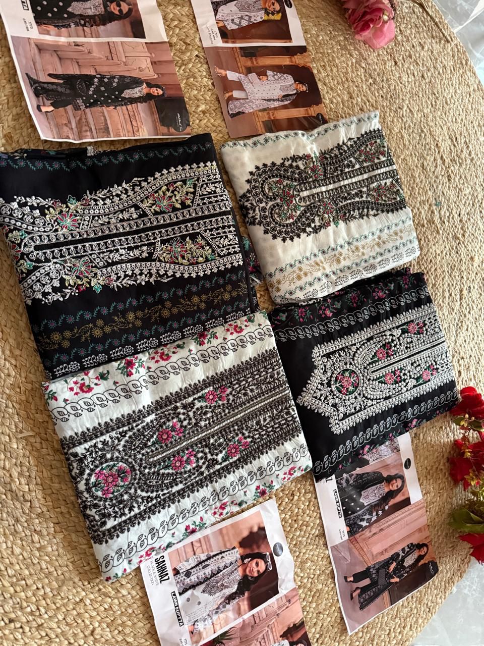 1505-1508 Sahnaz Black And White Collection Mehboob Tex Cotton Pakistani Salwar Suits Wholesaler Gujarat