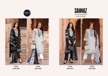 1505-1508 Sahnaz Black And White Collection Mehboob Tex Cotton Pakistani Salwar Suits Wholesaler Gujarat