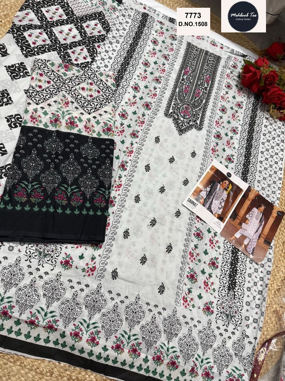 1505-1508 Sahnaz Black And White Collection Mehboob Tex Cotton Pakistani Salwar Suits Wholesaler Gujarat