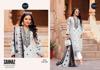 1505-1508 Sahnaz Black And White Collection Mehboob Tex Cotton Pakistani Salwar Suits Wholesaler Gujarat
