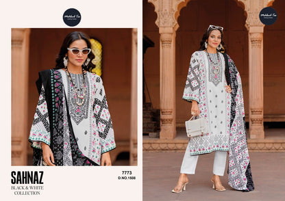 1505-1508 Sahnaz Black And White Collection Mehboob Tex Cotton Pakistani Salwar Suits Wholesaler Gujarat