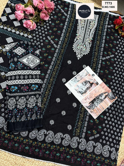 1505-1508 Sahnaz Black And White Collection Mehboob Tex Cotton Pakistani Salwar Suits Wholesaler Gujarat