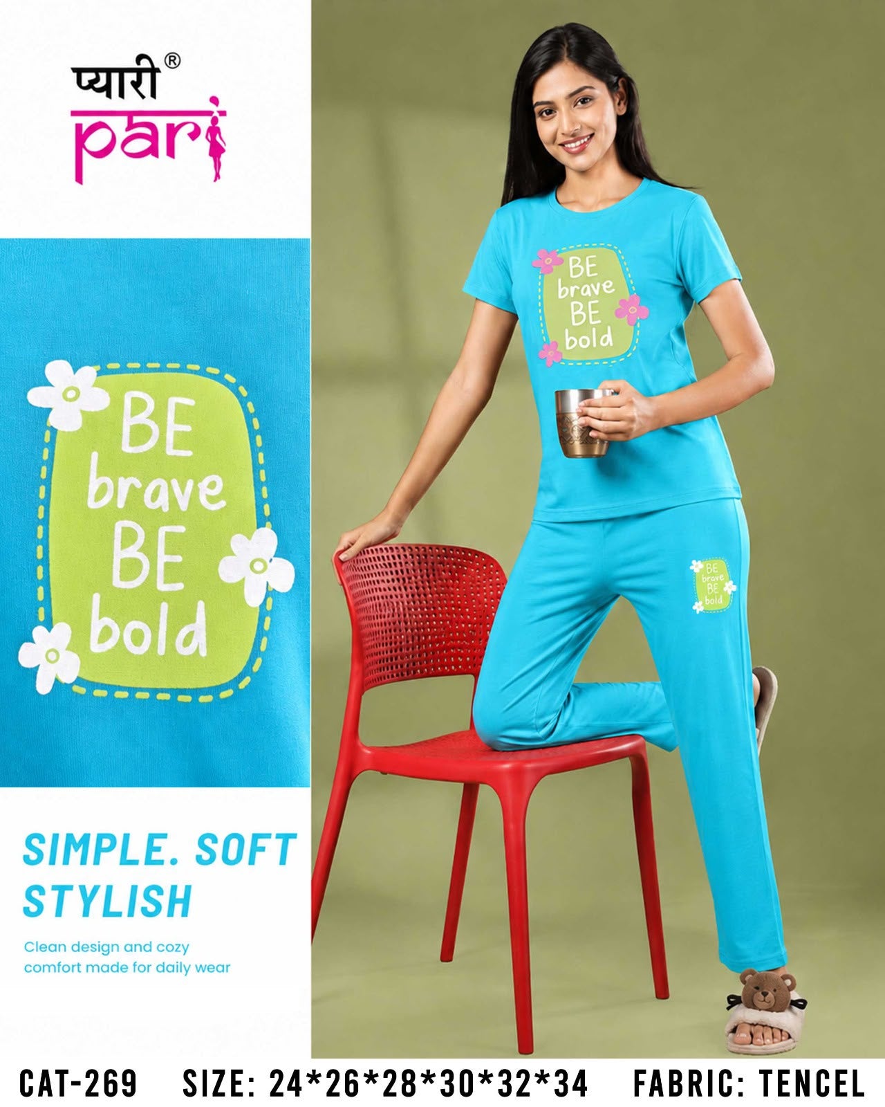 1507 Cat 269 Pyari Pari Lycra Tencil Girls Pant Set Exporter
