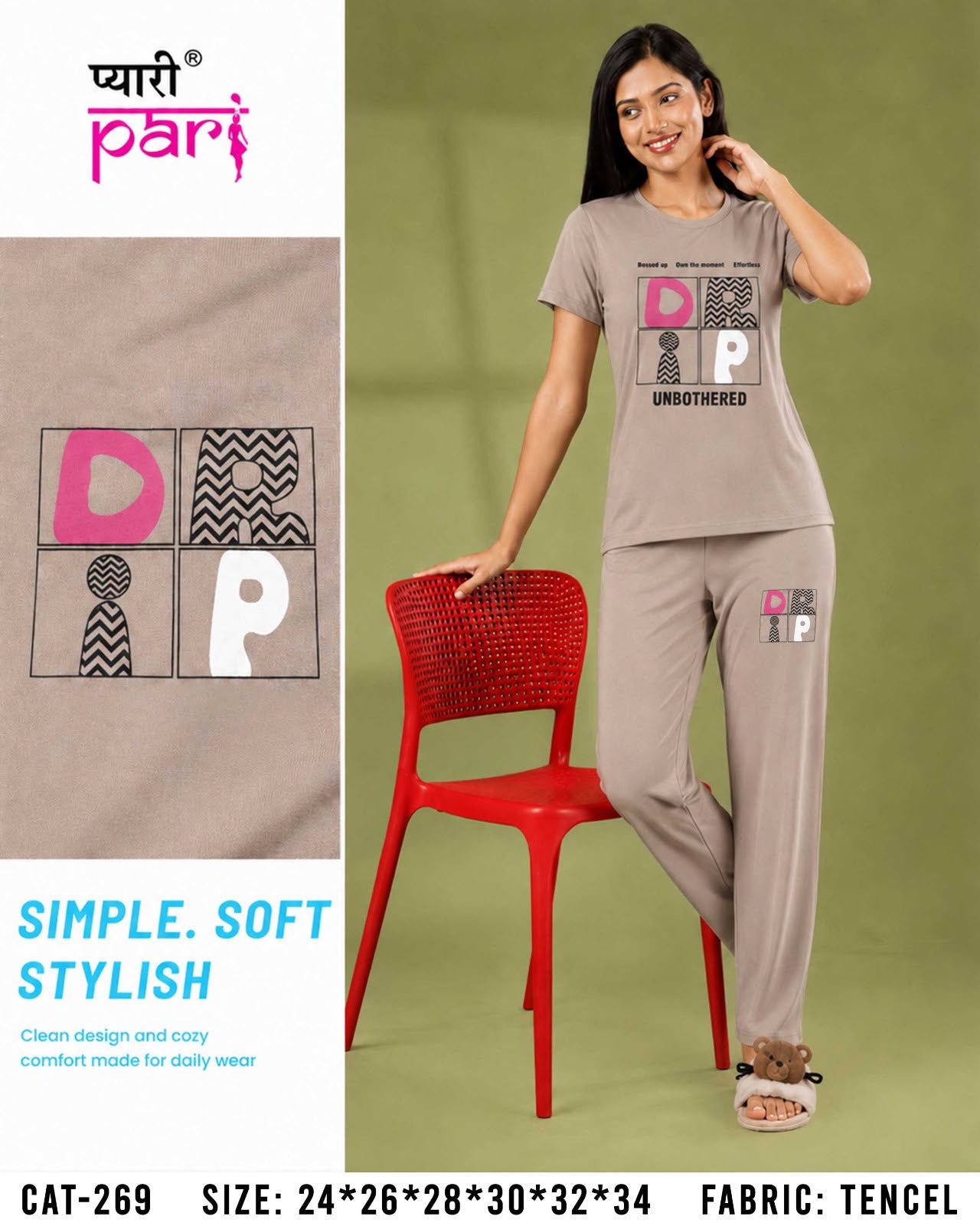 1507 Cat 269 Pyari Pari Lycra Tencil Girls Pant Set Exporter
