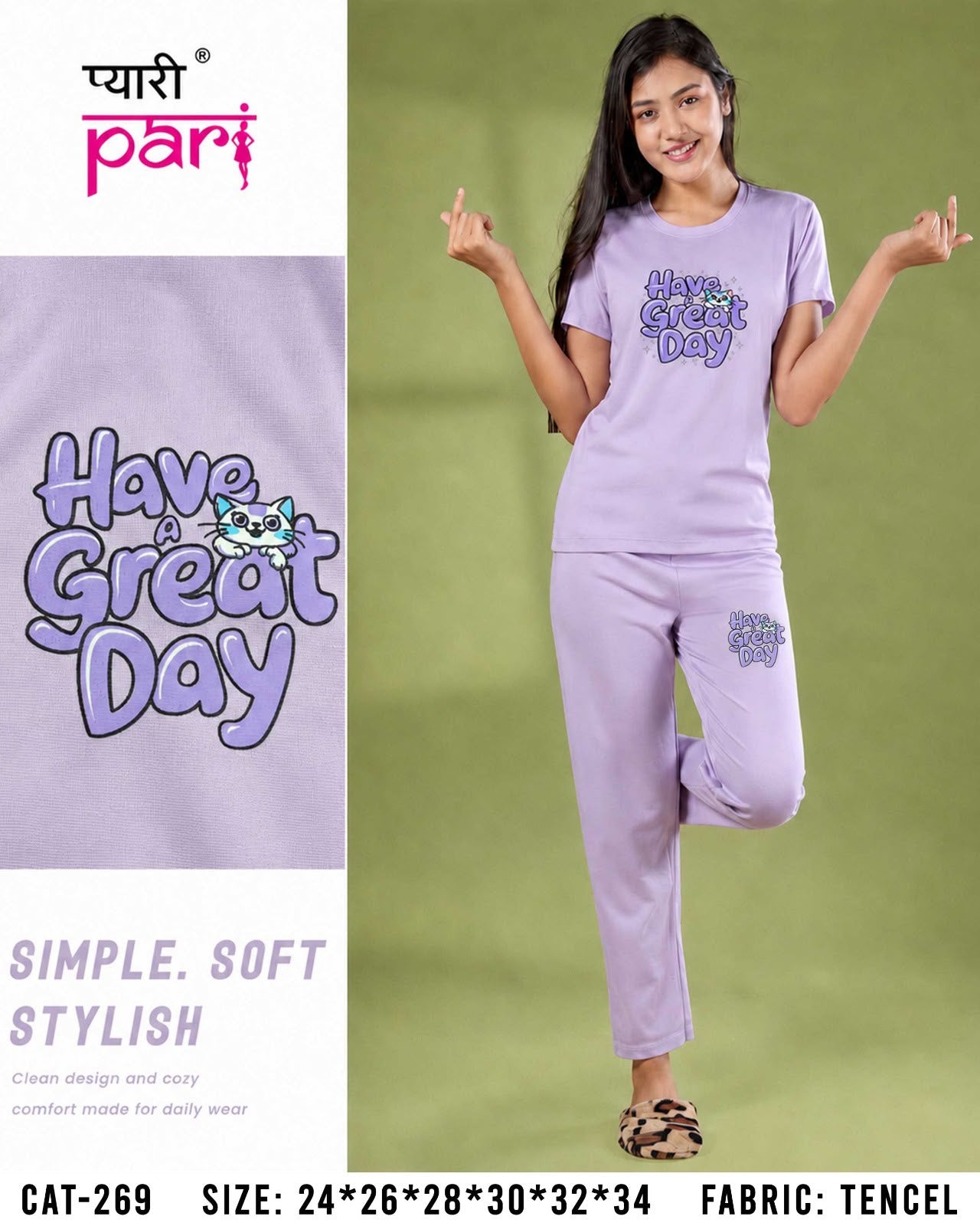 1507 Cat 269 Pyari Pari Lycra Tencil Girls Pant Set Exporter