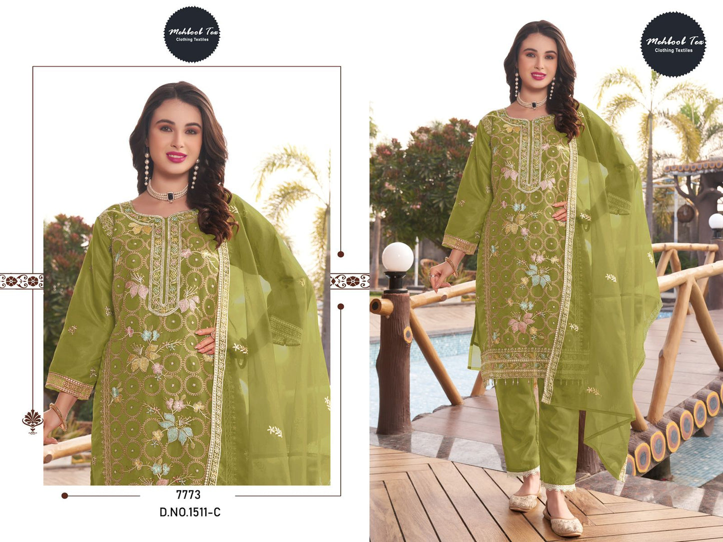 1511Abcd Mehboob Tex Organza Pakistani Salwar Suits Wholesale Rate