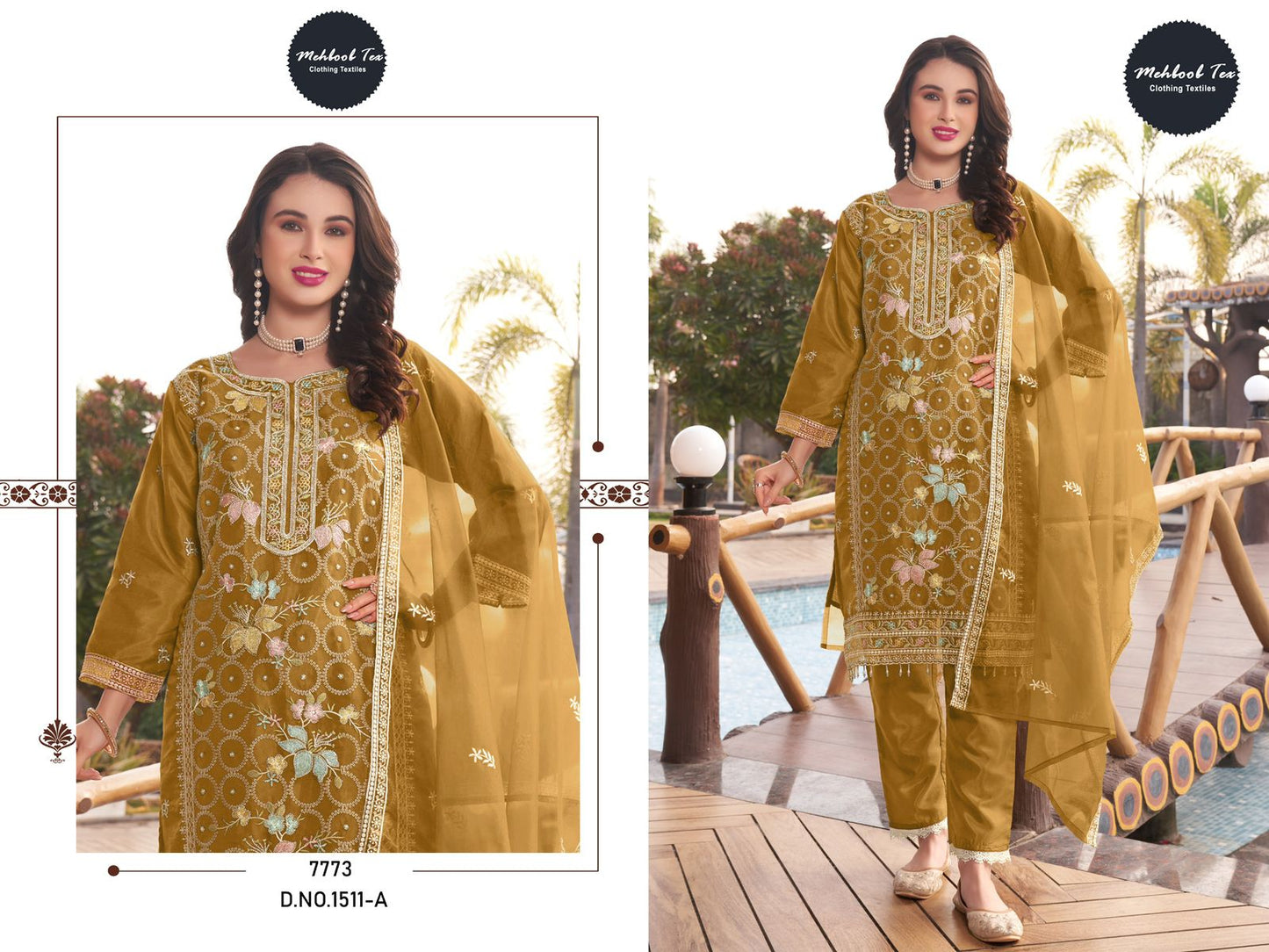 1511Abcd Mehboob Tex Organza Pakistani Salwar Suits Wholesale Rate