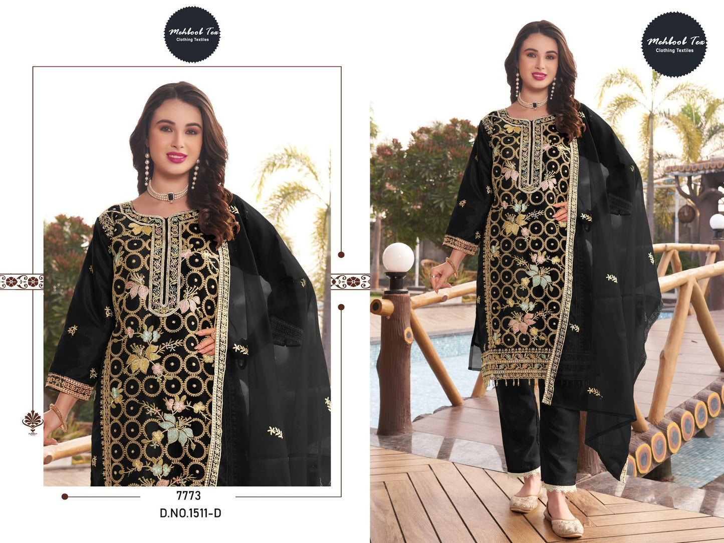1511Abcd Mehboob Tex Organza Pakistani Salwar Suits Wholesale Rate
