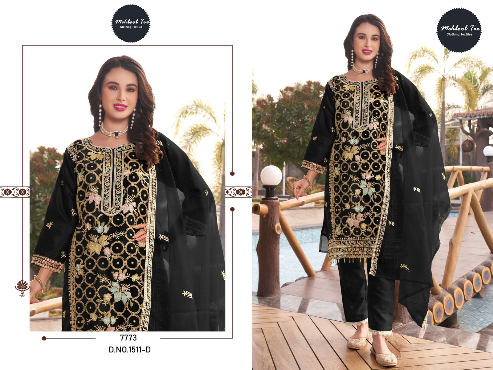 1511Abcd Mehboob Tex Organza Pakistani Salwar Suits Wholesale Rate