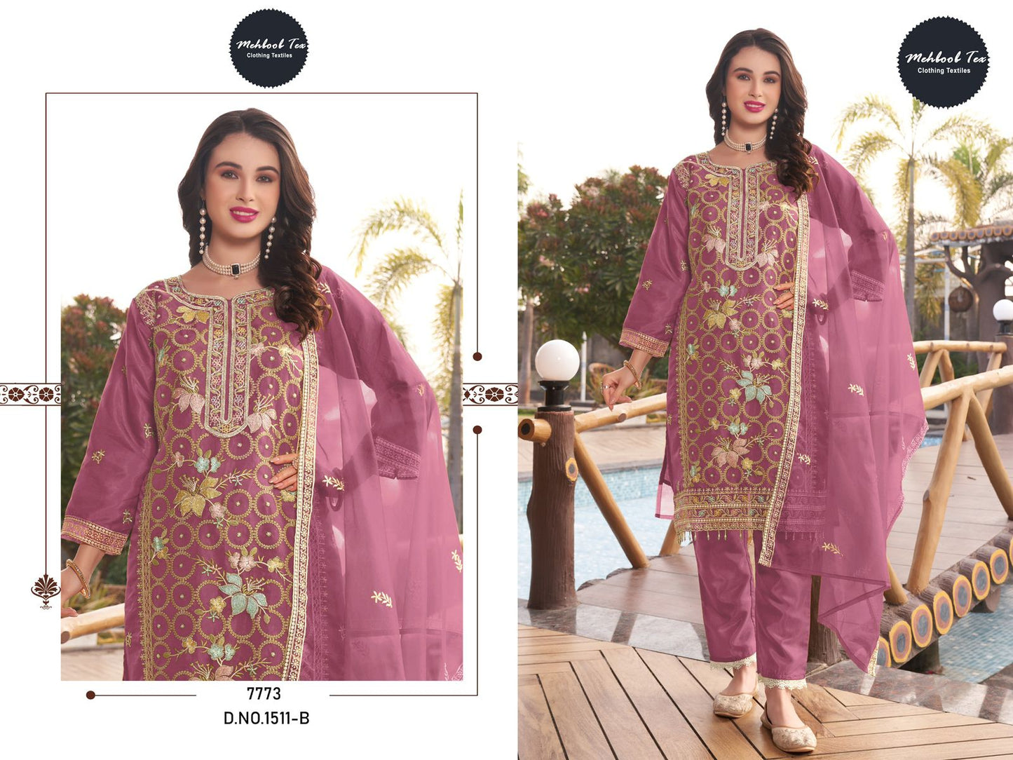 1511Abcd Mehboob Tex Organza Pakistani Salwar Suits Wholesale Rate