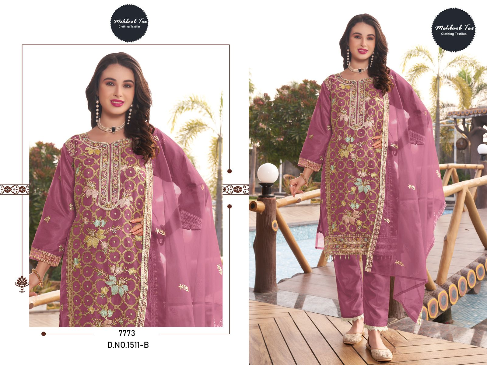 1511Abcd Mehboob Tex Organza Pakistani Salwar Suits Wholesale Rate