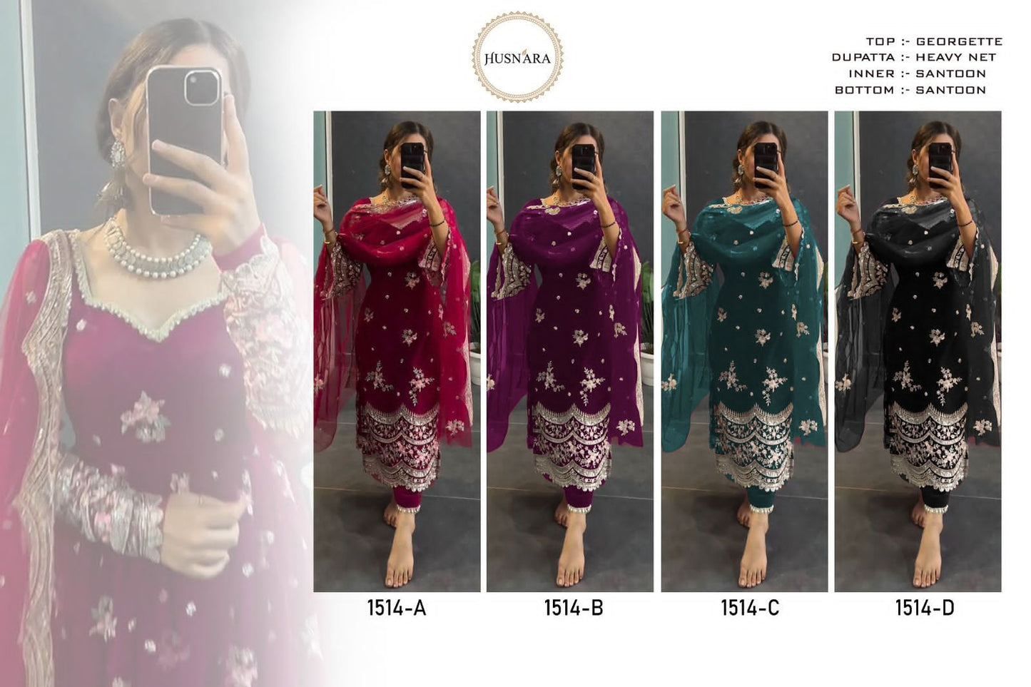 1514 Husnara Georgette Semi Stitched Suits Supplier Ahmedabad